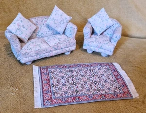 Vintage Dollhouse Miniature 1:12 Scale Living Room Bundle With Rug - Picture 1 of 7