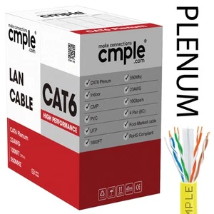 Cable de red Plenum Cat6 1000 pies Cat 6 10 Gigabit Ethernet cable LAN amarillo - Imagen 1 de 6