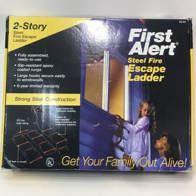 First Alert EL50 2 Story 15 Foot Fire Escape Ladder Steel Slip Resistant 375 #. - Image 1 of 4