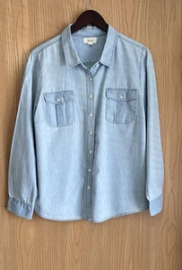 Per Se | Women’s XL | Chambray Shirt Button Classic Staple Lightweight Collar - Picture 1 of 11