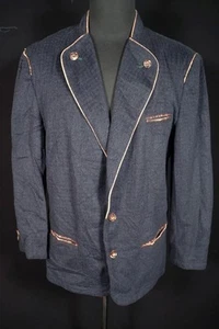 Vintage 1970's Dark blue Wool Blend Tyrolean Jacket Size Large - Picture 1 of 3