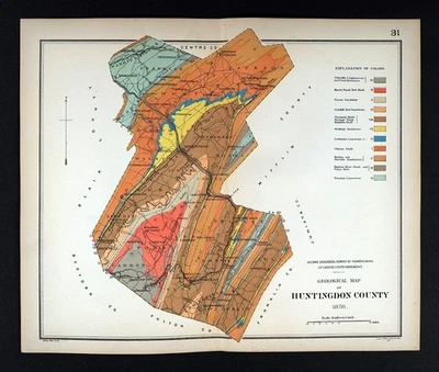 1878 Pennsylvania Geology Map Huntingdon County Greenwood Furnace Mt Union PA - Image 1 of 3