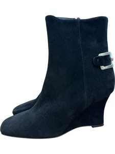 Hugo Boss Boots Wedge Black Suede Heel Women's Buckle Detail Size UK 6 - Picture 1 of 10