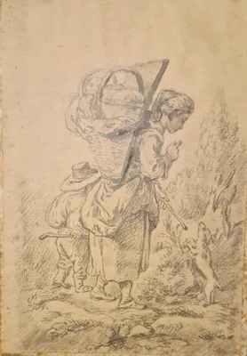 Dessin ancien – École française XVIIIe – scène paysanne – 24 x 15,5 cm - Photo 1/3