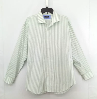Esquire Dress Shirt Men Size XL Green White Pinstripe Long Sleeve Button Up Top - Image 1 of 4