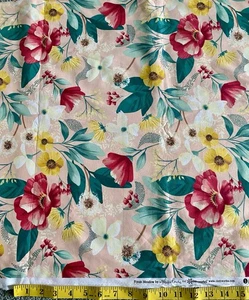 Pink Floral Cotton Fabric “ Fresh Meadow” By Melissa Lowry For Clothworks - Picture 1 of 2
