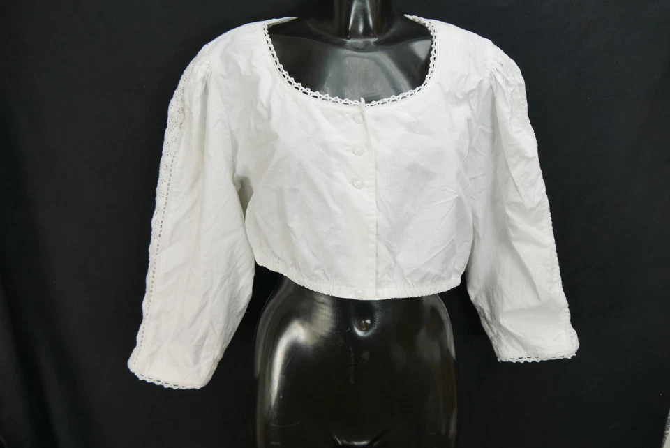 Gr.50 Dirndlbluse weiß Bluse für Dirndl Baumwolle mit Spitze - Bild 1 von 4