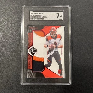 2020 Panini Limited Joe Burrow Rookie Phenoms Material Ruby Spotlight 4/10 SGC 7 - Picture 1 of 2