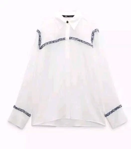 ZARA contrast textured shirt in Oyster White M Button Up Women's - Picture 1 of 4
