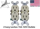2 Leviton Ivory Outlets 15A-125V 3 Prong Wall Duplex Grounded Plug Made In USA
