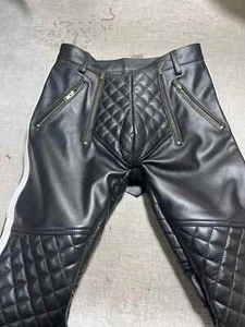 Men's Quilted Leather Biker Pants Genuine Cowhide Clubwear or Fetish Style - Picture 1 of 5
