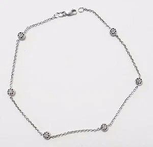 10" Inch 14K Solid White Gold Italian 0.13 TCW G SI1 Fine Diamond Station Anklet - Picture 1 of 3