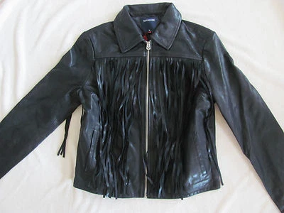 Chaqueta de moto True Religion de cuero con flecos - negra - talla XS - NUEVA CON ETIQUETAS $599 Foto 1 de 4