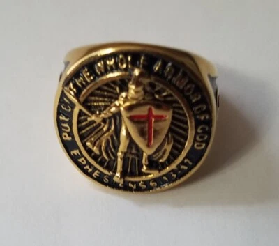 Knights Templar Put On The Whole Armor of God Ephesians Shield Cross Ring  - Image 1 of 3