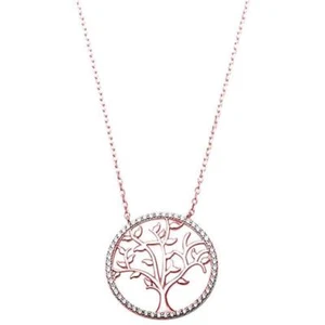 Rosegold Plated Tree Of Life CZ .925 Sterling Silver Necklace - Picture 1 of 2