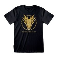 House of the Dragon Gold Ink Skull Logo Black Crew Neck T-Shirt