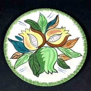 PV Parry Vielle Floral Salad Plate Hand Painted Green Edge 8.25" France or Italy - Picture 1 of 6