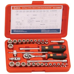 Genius Tools 30 piezas 1/4" Dr. Juego de enchufes de mano métricos y SAE - EU-230MS - Imagen 1 de 1