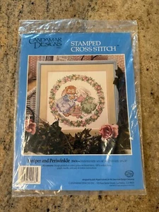 Candamar Designs - Stamped Cross Stitch - Rabbits Juniper & Periwinkle 14" x 14" - Picture 1 of 3
