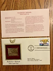Prähistorische Tiere SÄBELZAHN KATZE (1996 USPS) 22KT Goldplatte STEMPELSET - Bild 1 von 2