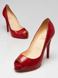 Christian Louboutin Red Eel Skin Very Prive Peep Toe 120 Pumps Size 6/36.5 - Picture 1 of 4