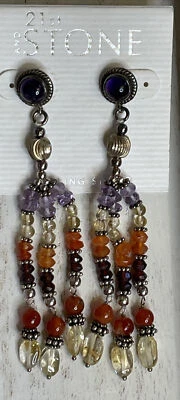 Pendientes de plata de ley coloridas piedras preciosas amatista granate araña colgante Foto 1 de 4