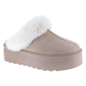Women's Faux Fur Slip-On Platform Winter Mules Fluffy Suede Comfort Slippers - Picture 1 of 51