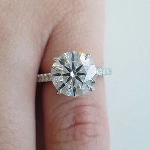 3 Ct Round Cut Simulated Diamond Solitaire Engagement Ring 14K White Gold Plated - Picture 1 of 8