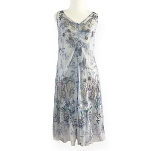 NEU Johnny Was Biya Luca Mesh Kleid Damen Gr. S blau Blumen bestickt Nylon - Bild 1 von 10