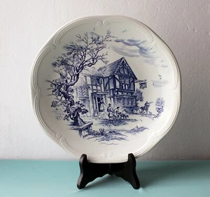 Grande assiette plat en faïence de Gien décor chasse tons bleus Ø 30 cm - Picture 1 of 5