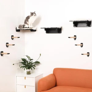 Cat Wall Shelves, 9 in 1 Cat Wall Furniture Set, Wood Cat Climbing Shelves for W - Picture 1 of 8
