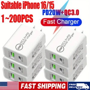 IPhone 16 15 13 12 11 20W Fast Charger Block USB Type C Wall Power Adapter Lot - Picture 1 of 10