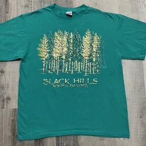 VTG Black Hills South Dakota Teal Blue 1980s Foil Graphic Nature Shirt - Picture 1 of 4