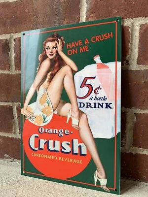 Letrero de metal estilo vintage de acero pesado Orange Crush de 12 pulgadas Soda Pop Foto 1 de 4
