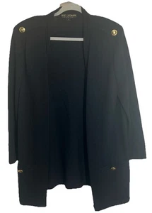 Cardigan blazer St. John nero aperto davanti Santana maglia logo bottoni USA grande - Foto 1 di 9