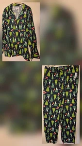 Old Navy Flanell Pyjama Set für Damen XL groß grün Weihnachtsbäume Baumwolle  - Bild 1 von 15