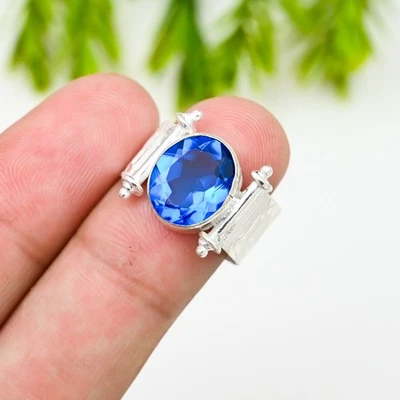 Anillo de plata de ley 925 con piedras preciosas de tanzanita hecho a mano anillo de joyería para regalo Foto 1 de 4