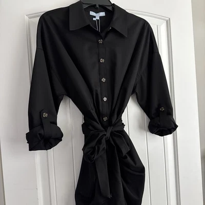 Antonio Melani woman’s 4 Roxanne midi button down belted black dress NWT - Image 1 of 4