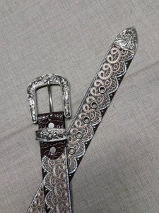 Cinturón vintage ANGEL RANCH hebilla cuero occidental 34 cordones vaquero TUDDED - Imagen 1 de 9