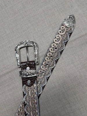 Cinturón vintage ANGEL RANCH hebilla cuero occidental 34 cordones vaquero TUDDED Foto 1 de 4