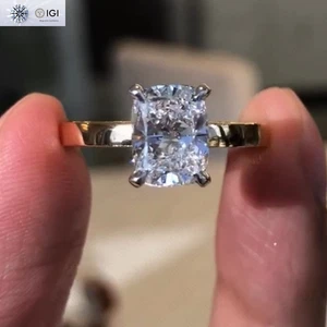 IGI 2.00Ct D VS1 Cushion Lab Grown Diamond Engagement Ring In 14K Two-Tone Gold - Picture 1 of 12