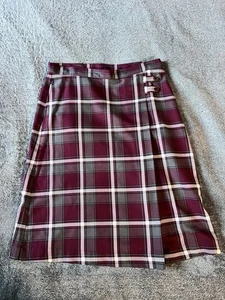 Falda Lands End para mujer borgoña a cuadros hasta la rodilla talla 6 botones de niña escolar - Imagen 1 de 7