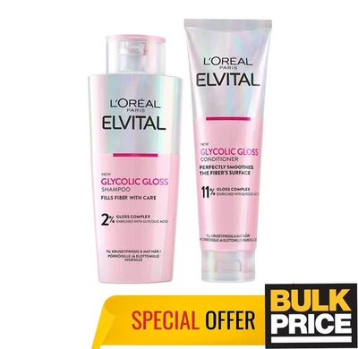 Champú Brillo Glicólico L'Oréal Elvital + Acondicionador Tratamiento Cabello Encrespado 2 Piezas Foto 1 de 4