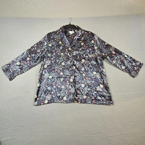 Conjunto de pijama ropa de dormir Cabernet para mujer grande azul floral satinado salón con botones - Imagen 1 de 12