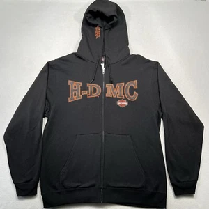 VTG Harley-Davidson Black Long Sleeve Full Zip Hoodie Large Embroidered EUC Y2K - Picture 1 of 6
