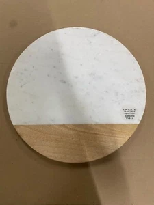 Laurie Gates Lazy Susan In Natural Wood And White Marble Tray Dia 16" NEW - Picture 1 of 5