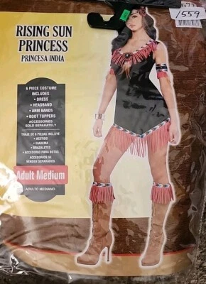 Восходящее солнце принцесса коренных американцев костюм для взрослых средний 6шт платье обруч для волос и т. д. - Изображение 1 из 4