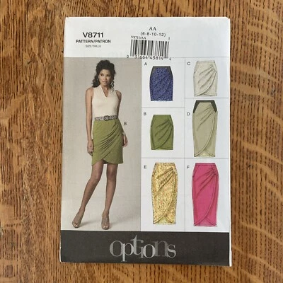 Vogue 8711 Sewing Pattern Womens Fitted Skirt Mock Wrap Options 6 8 10 12 Uncut - Image 1 of 2