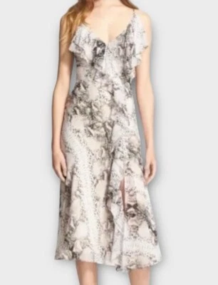 Haute Hippie Women’s Wrap Dress Small 100% Silk Midi Snakeskin Print Ruffle Trim - Image 1 of 4