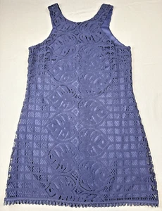Lilly Pulitzer Mango Shift Dress Large True Navy Leafy Palm Lace - Picture 1 of 9